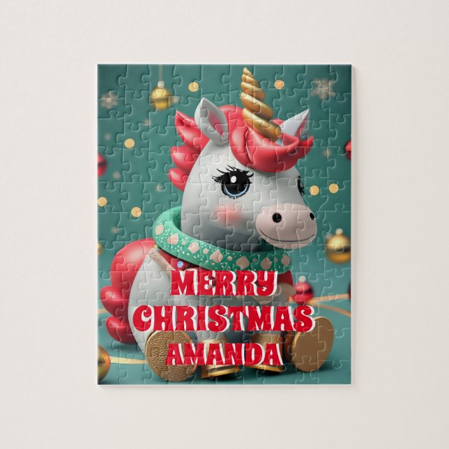 Puzzle Cute Unicorn Noël Personnalisé Enfants (Vertical)