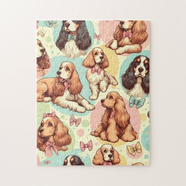 Puzzle Cute Vintage Cocker Spaniel sans couture Motif (Vertical)