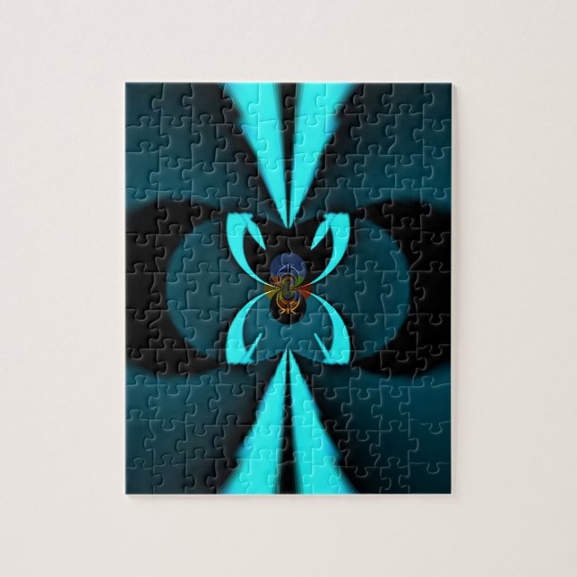 Puzzle Cyan et Black Abstrait Art Print (Vertical)