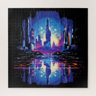 Puzzle Cyberpunk City Skyline futuriste