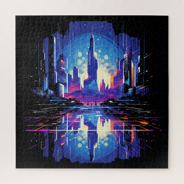 Puzzle Cyberpunk City Skyline futuriste (Vertical)