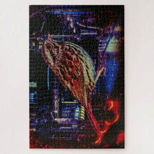 Puzzle Cyberpunk Sparrow dans Neon Cityscape