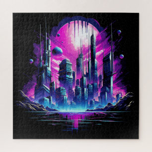 Puzzle CyberScape Skyline néon futuriste