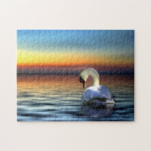 Puzzle Cygne et coucher de soleil Beau serein (Horizontal)