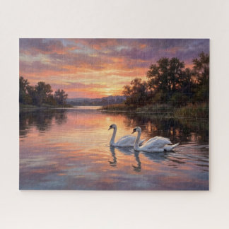 Puzzle Cygnes élégants au coucher du soleil
