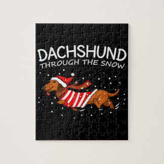 Puzzle Dachshund à travers la neige drôle chien Noël