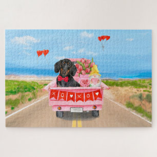 Puzzle Dachshund Chien Saint-Valentin Camion Cœurs