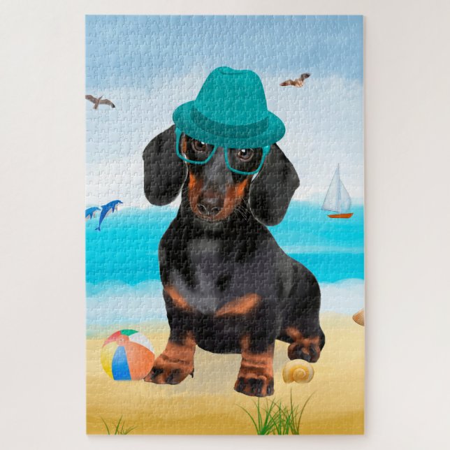 Puzzle Dachshund Dog on Beach (Vertical)