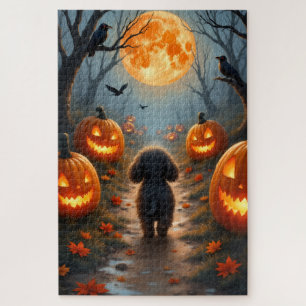 Puzzle Dachshund Haunted Pumpkin Patch Halloween Art