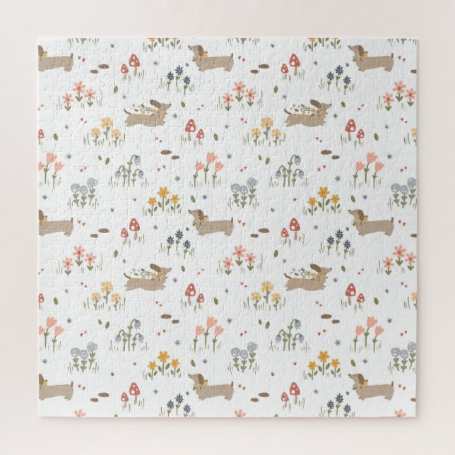Puzzle Dachshund Lover Weiner Chien Saucisse Chien Fleur  (Vertical)