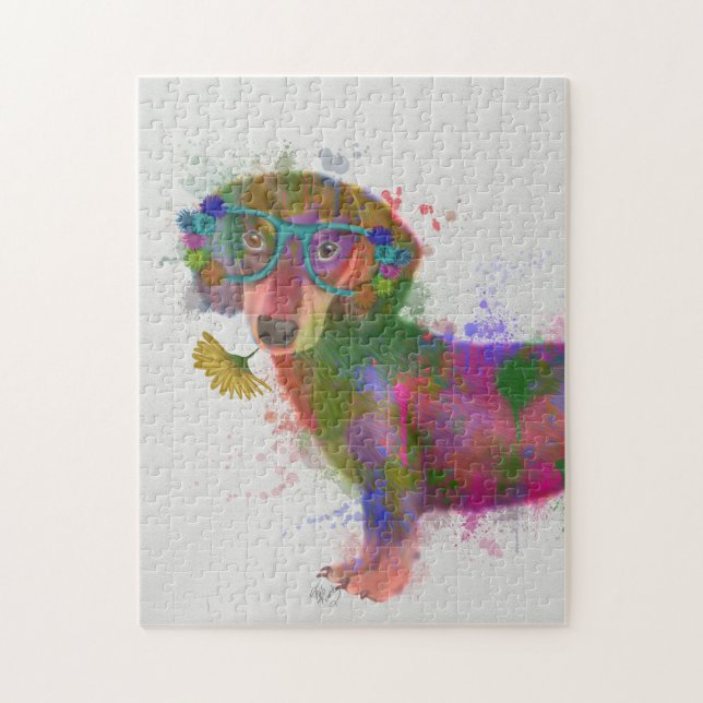 Puzzle Dachshund & Lunettes Rainbow Splash (Vertical)