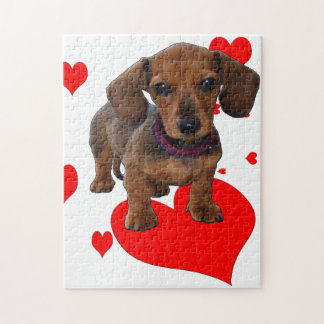 Puzzle Dachsie Dachshund avec les coeurs