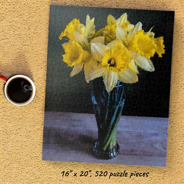 Puzzle Daffodiques vibreurs Aquarelle de vie morte (Daffodils in a vase completed jigsaw puzzle)