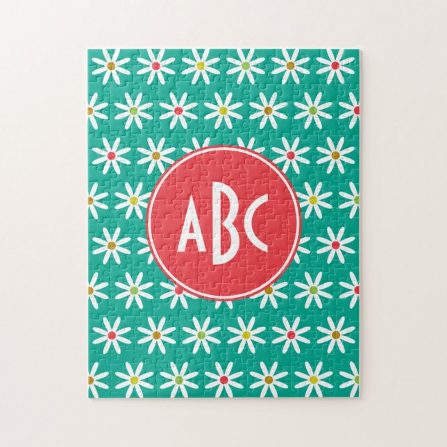 Puzzle Daisy à points sarcelle monogrammée (Vertical)