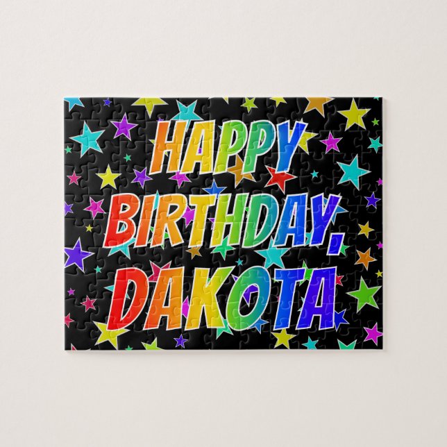 Puzzle "DAKOTA" Prénom, Amusant "HEUREUX ANNIVERSAIRE" (Horizontal)