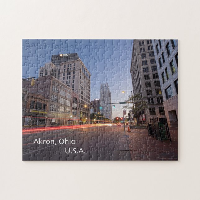 Puzzle d'Akron, Ohio avec la boîte-cadeau (Horizontal)