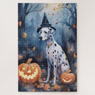 Puzzle Dalmatien d'Halloween avec citrouilles effrayant