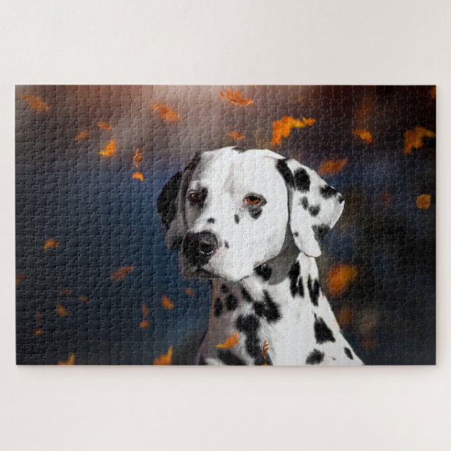 Puzzle Dalmation Chien Portrait animal Feuilles automnale (Horizontal)