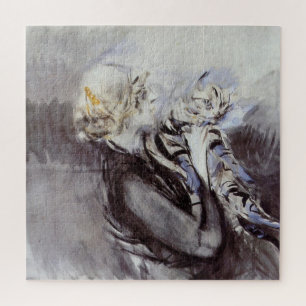 Puzzle Dame avec un chat gris (par Giovanni Boldini)