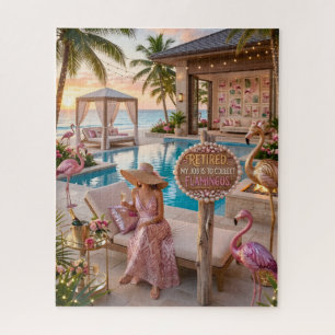 Puzzle Dame Chic Retraitée Thème Flamant Rose Plage Tropi
