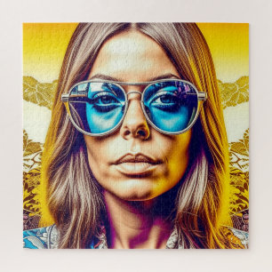 Puzzle Dame cool en Lunettes de soleil bleues