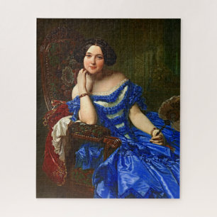 Puzzle Dame élégante vintage en robe bleu-vert