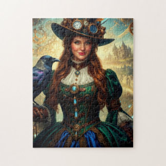 Puzzle Dame Steampunk voyageant dans le temps avec un cor