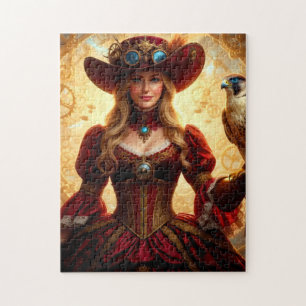 Puzzle Dame Steampunk voyageant dans le temps avec un fau
