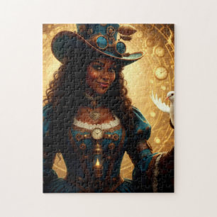 Puzzle Dame Steampunk voyageant dans le temps avec une co