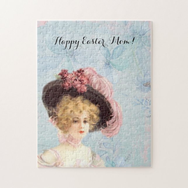 Puzzle Dame victorienne en rose Casquette plumes Pâques (Vertical)