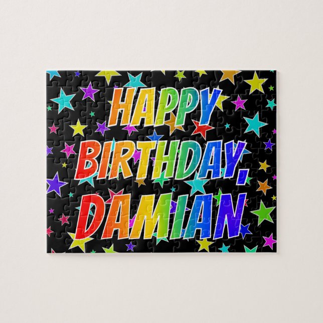 Puzzle "DAMIAN" Prénom, Amusant "HEUREUX ANNIVERSAIRE" (Horizontal)