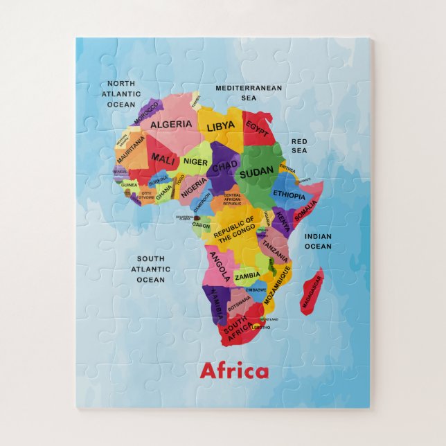 Puzzle d'aquarelle Carte d'Afrique (Vertical)