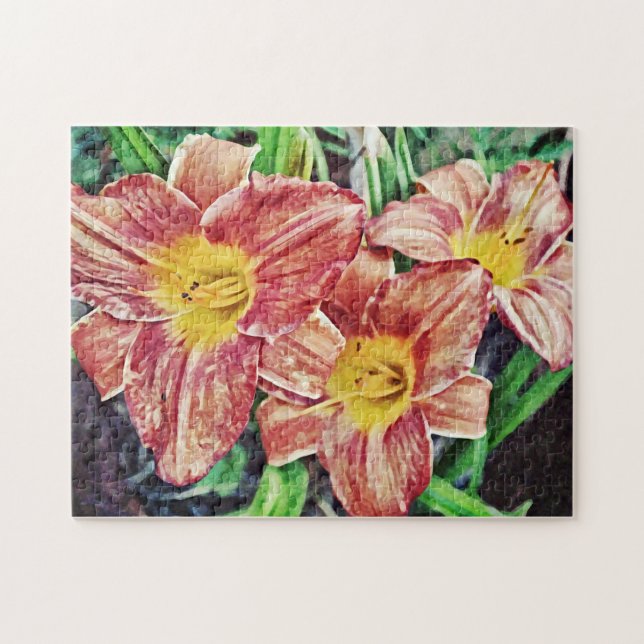 Puzzle d'art à trois fleurs Lily orange (Horizontal)