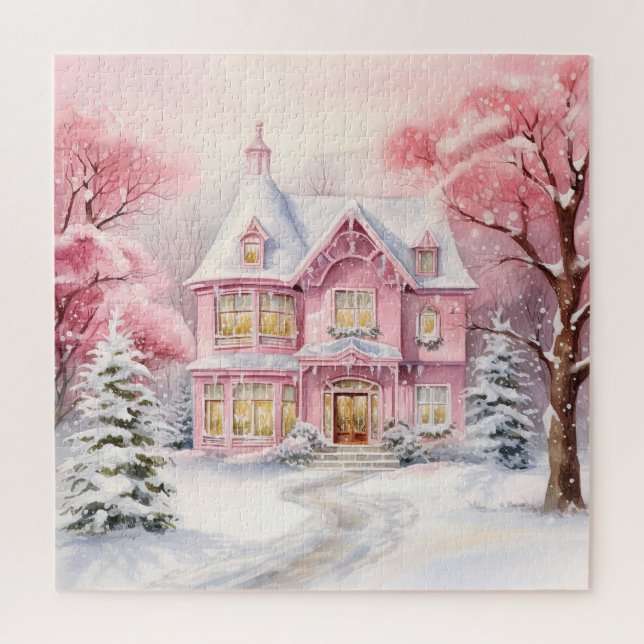 Puzzle d'art de Noël rose aquarelle (Vertical)