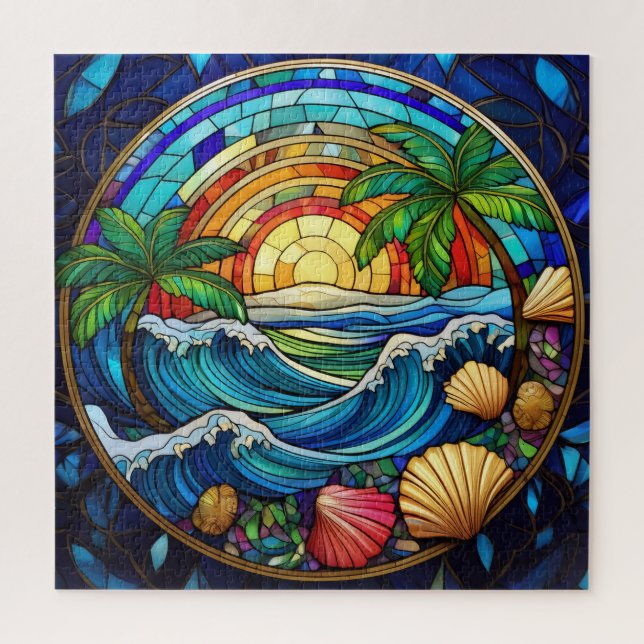 Puzzle d'art en vitrail de mer de coquillages (Vertical)