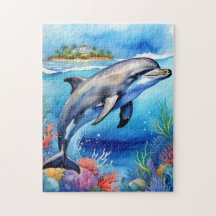 Dauphin heureux, océan tropical, plage de corail