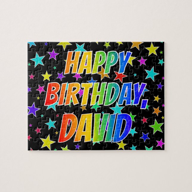 Puzzle "DAVID" Prénom, Amusant "HEUREUX ANNIVERSAIRE" (Horizontal)