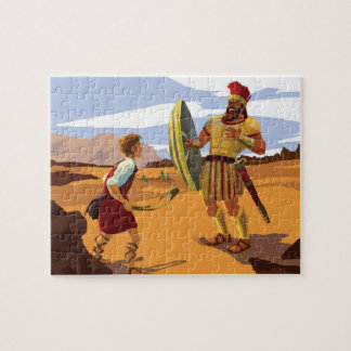 Puzzle David se prépare à vaincre Goliath avec une balle
