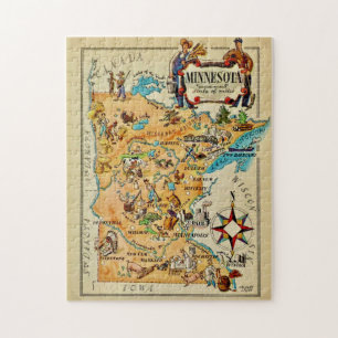 Puzzle de 11x14 carte illustrée du Minnesota
