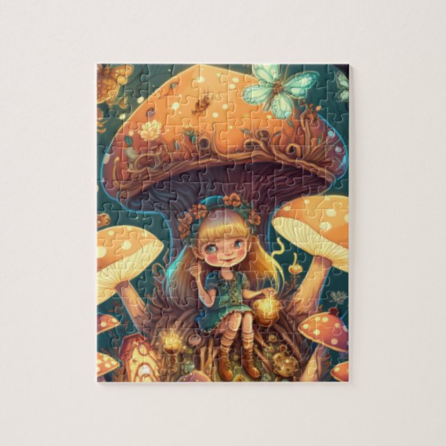Puzzle De beaux elfes mignons jouent sous les champignons (Vertical)