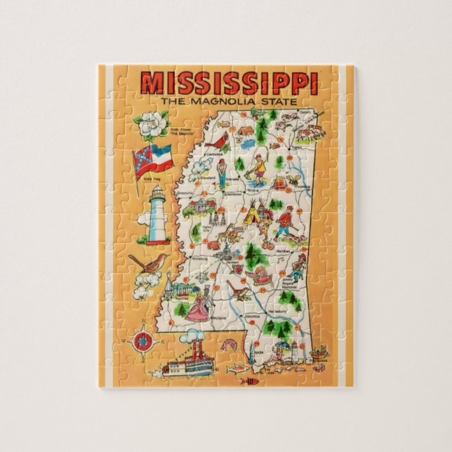 Puzzle de carte Vintage du Mississippi (Vertical)