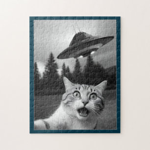 Puzzle de casse-tête UFO de selfie de chat drôle