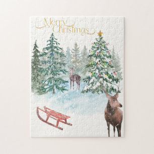 Puzzle de cerf de Noël à l'aquarelle