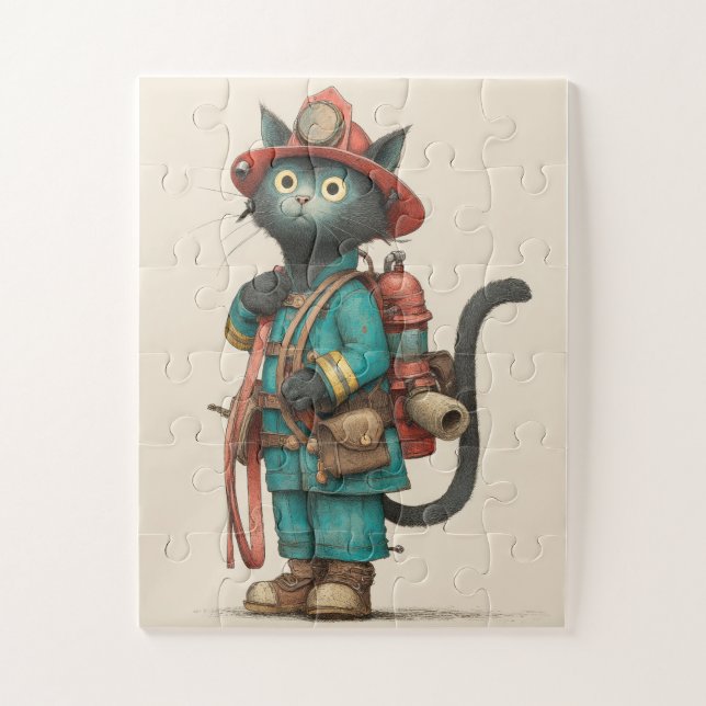 Puzzle de chasse de pompier chat (Vertical)