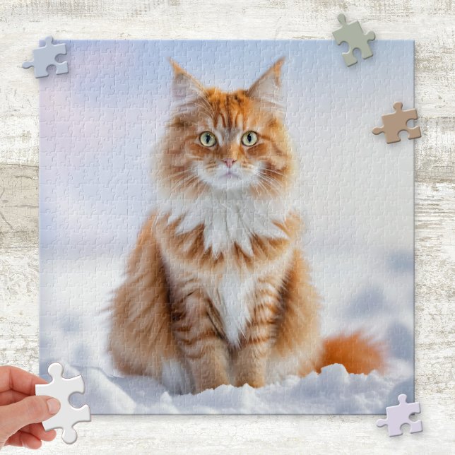 Puzzle de chat Dream Ginger d'hiver (Puzzle featuring a ginger kitty cat in a dreamy winter wonderland scene - for adults or children)
