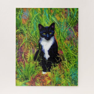 Puzzle de chat Tuxedo noir et blanc Pop Art