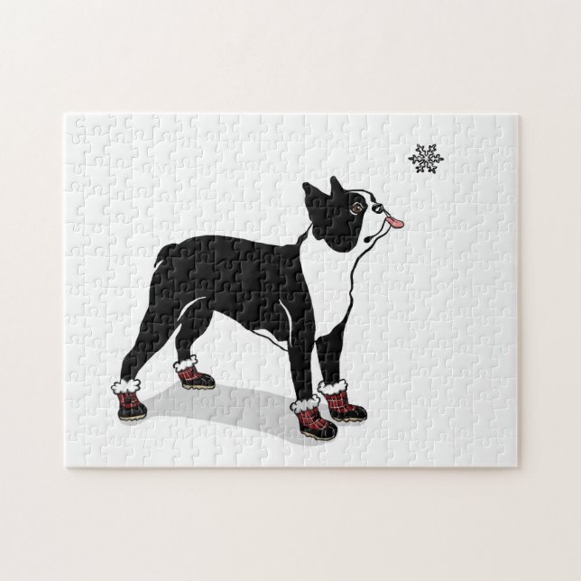 Puzzle de chien de Boston Terrier d'hiver avec la (Horizontal)