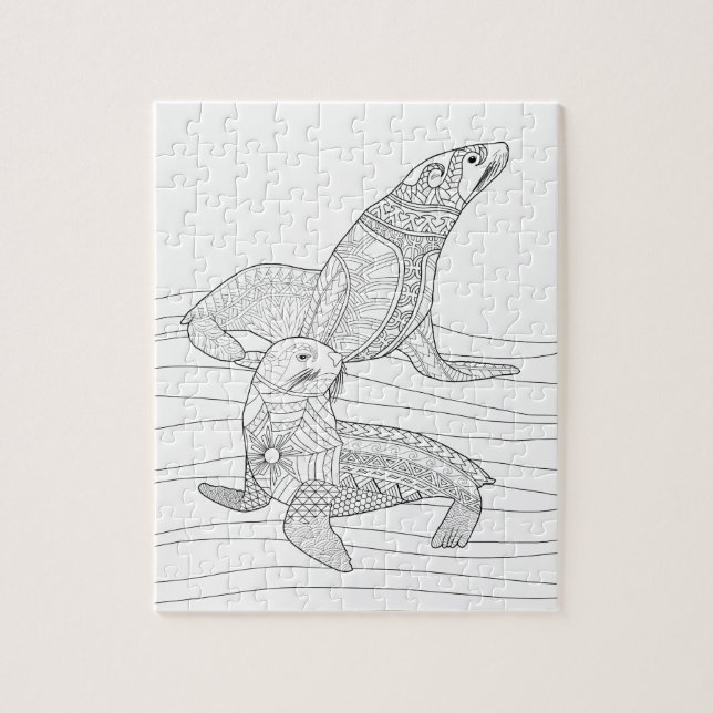 Puzzle de coloration pour adultes phoques (Vertical)