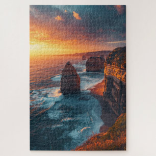 Puzzle de coucher de soleil sur une falaise côtièr
