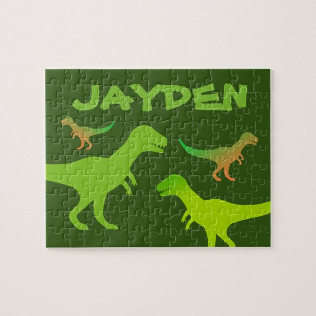 Puzzle de dinosaure T-rex avec nom personnalisé (Horizontal)